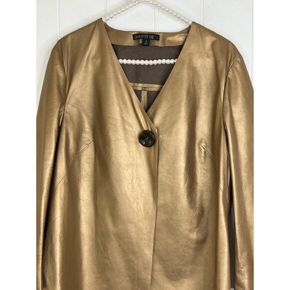Lafayette 148 New York Lightweight 100% Leather Gold/Bronze Jacket Size 12 - Picture 2 of 8